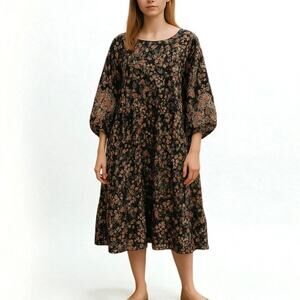 NWOT Solitaire Puff Sleeve Peasant Dress Floral Embroidered Size L